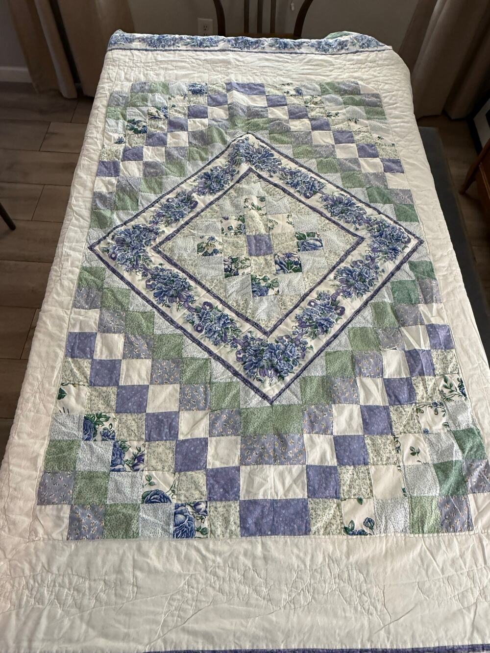Around the World Grandmacore Handmade Lavender and Green Twin Quilt